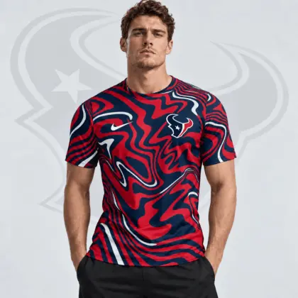 Houston Texans | Premium NFL Team Crest Abstract Wave All Over Print Performance T-Shirt NDN