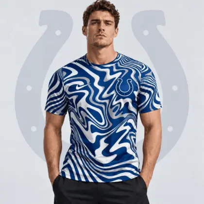 Indianapolis Colts | Premium NFL Team Crest Abstract Wave All Over Print Performance T-Shirt NDN