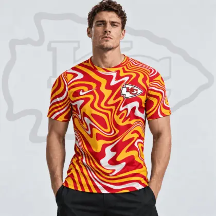 Kansas City Chiefs | Premium NFL Team Crest Abstract Wave All Over Print Performance T-Shirt NDN