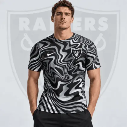 Las Vegas Raiders | Premium NFL Team Crest Abstract Wave All Over Print Performance T-Shirt NDN