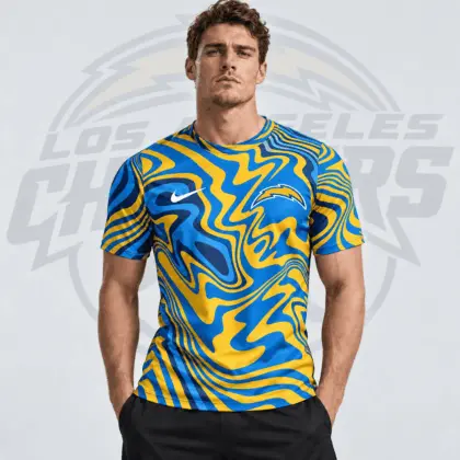 Los Angeles Chargers | Premium NFL Team Crest Abstract Wave All Over Print Performance T-Shirt NDN