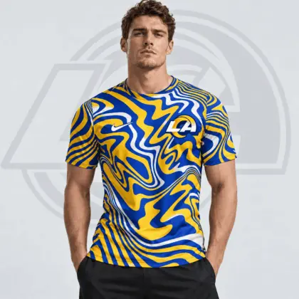 Los Angeles Rams | Premium NFL Team Crest Abstract Wave All Over Print Performance T-Shirt NDN