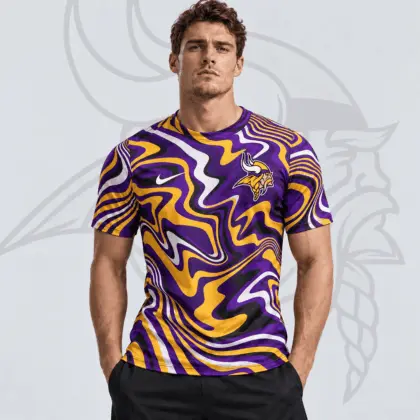 Minnesota Vikings | Premium NFL Team Crest Abstract Wave All Over Print Performance T-Shirt NDN