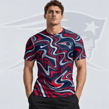 New England Patriots | Premium NFL Team Crest Abstract Wave All Over Print Performance T-Shirt NDN