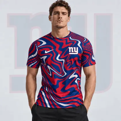 New York Giants | Premium NFL Team Crest Abstract Wave All Over Print Performance T-Shirt NDN