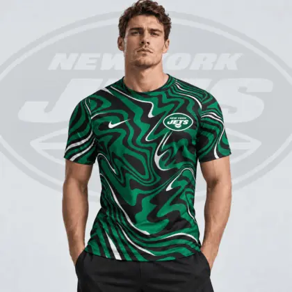 New York Jets | Premium NFL Team Crest Abstract Wave All Over Print Performance T-Shirt NDN