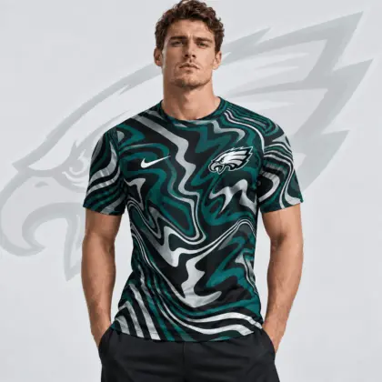 Philadelphia Eagles | Premium NFL Team Crest Abstract Wave All Over Print Performance T-Shirt NDN