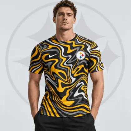 Pittsburgh Steelers | Premium NFL Team Crest Abstract Wave All Over Print Performance T-Shirt NDN