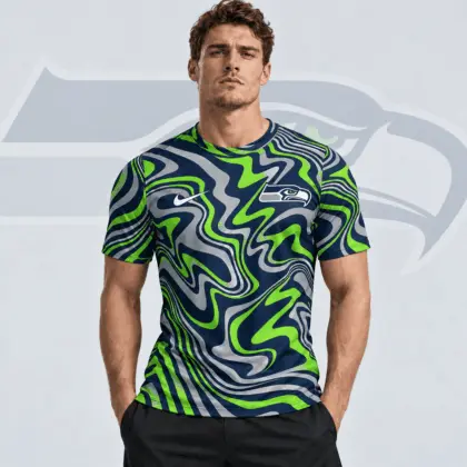 Seattle Seahawks | Premium NFL Team Crest Abstract Wave All Over Print Performance T-Shirt NDN