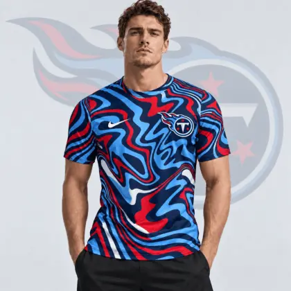 Tennessee Titans | Premium NFL Team Crest Abstract Wave All Over Print Performance T-Shirt NDN