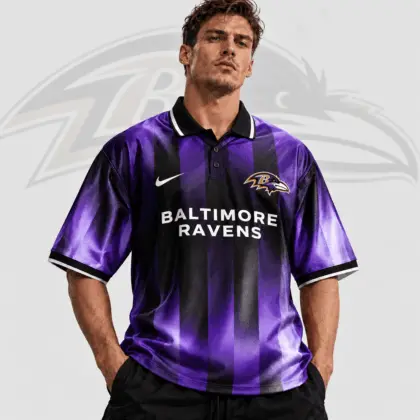 Baltimore Ravens | Premium NFL Team Crest Vertical Stripe Retro Performance Polo Jersey NDN