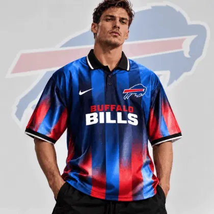 Buffalo Bills | Premium NFL Team Crest Vertical Stripe Retro Performance Polo Jersey NDN