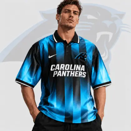 Carolina Panthers | Premium NFL Team Crest Vertical Stripe Retro Performance Polo Jersey NDN