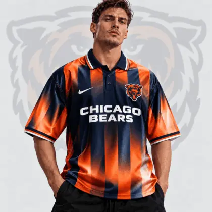 Chicago Bears | Premium NFL Team Crest Vertical Stripe Retro Performance Polo Jersey NDN