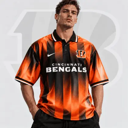 Cincinnati Bengals | Premium NFL Team Crest Vertical Stripe Retro Performance Polo Jersey NDN