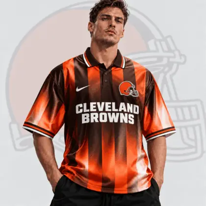 Cleveland Browns | Premium NFL Team Crest Vertical Stripe Retro Performance Polo Jersey NDN