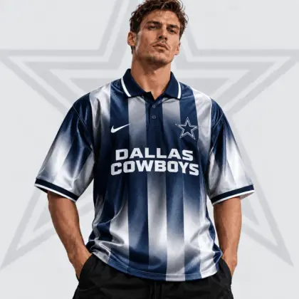 Dallas Cowboys | Premium NFL Team Crest Vertical Stripe Retro Performance Polo Jersey NDN