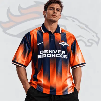 Denver Broncos | Premium NFL Team Crest Vertical Stripe Retro Performance Polo Jersey NDN