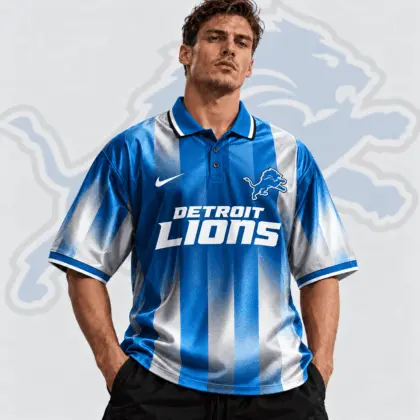Detroit Lions | Premium NFL Team Crest Vertical Stripe Retro Performance Polo Jersey NDN