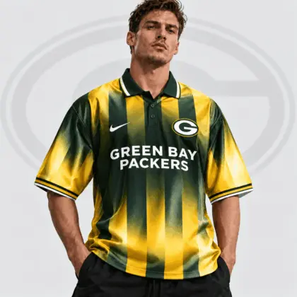 Green Bay Packers | Premium NFL Team Crest Vertical Stripe Retro Performance Polo Jersey NDN
