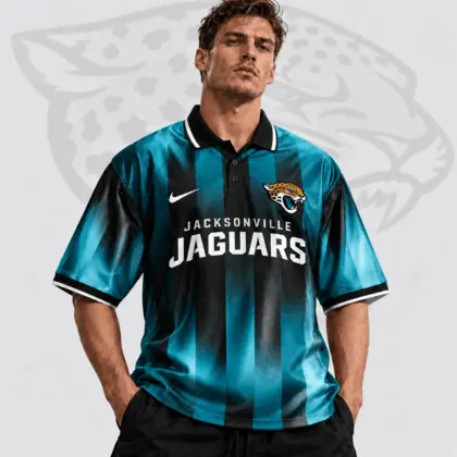 Jacksonville Jaguars | Premium NFL Team Crest Vertical Stripe Retro Performance Polo Jersey NDN