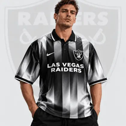 Las Vegas Raiders | Premium NFL Team Crest Vertical Stripe Retro Performance Polo Jersey NDN
