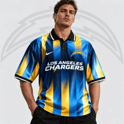 Los Angeles Chargers | Premium NFL Team Crest Vertical Stripe Retro Performance Polo Jersey NDN