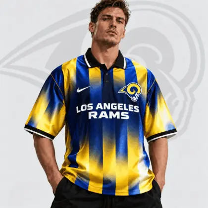 Los Angeles Rams | Premium NFL Team Crest Vertical Stripe Retro Performance Polo Jersey NDN