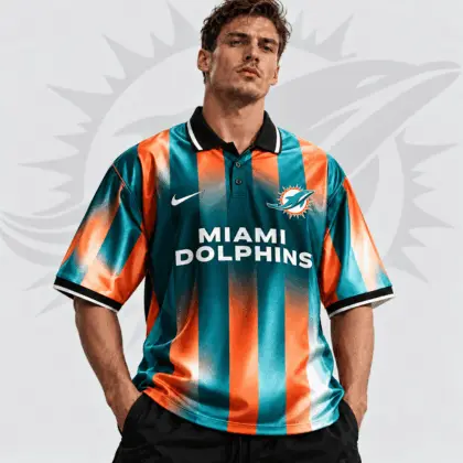 Miami Dolphins | Premium NFL Team Crest Vertical Stripe Retro Performance Polo Jersey NDN