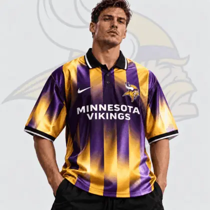 Minnesota Vikings | Premium NFL Team Crest Vertical Stripe Retro Performance Polo Jersey NDN