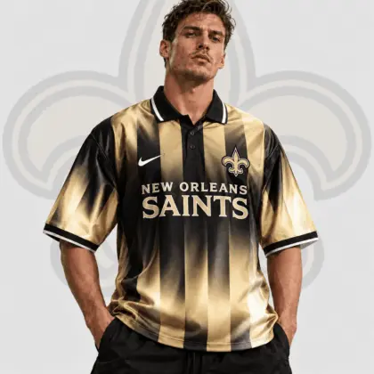 New Orleans Saints | Premium NFL Team Crest Vertical Stripe Retro Performance Polo Jersey NDN