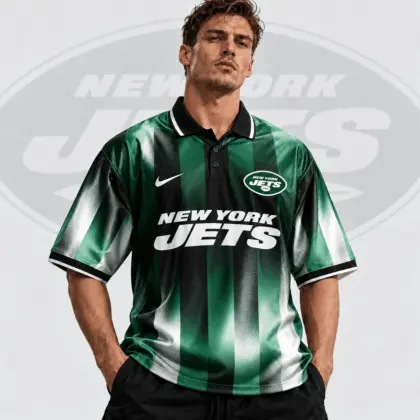 New York Jets | Premium NFL Team Crest Vertical Stripe Retro Performance Polo Jersey NDN