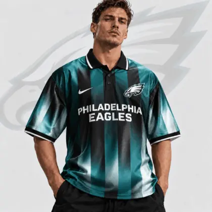 Philadelphia Eagles | Premium NFL Team Crest Vertical Stripe Retro Performance Polo Jersey NDN