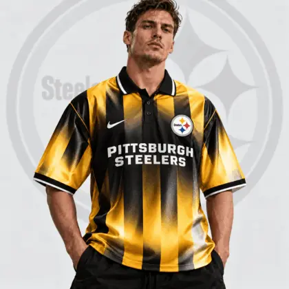 Pittsburgh Steelers | Premium NFL Team Crest Vertical Stripe Retro Performance Polo Jersey NDN