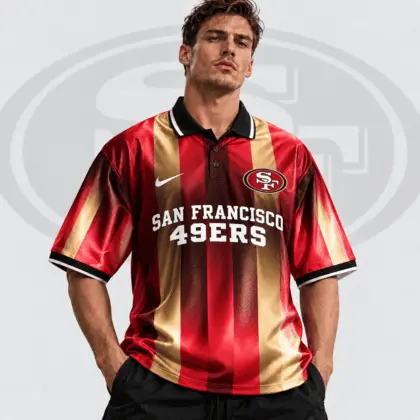 San Francisco 49ers | Premium NFL Team Crest Vertical Stripe Retro Performance Polo Jersey NDN
