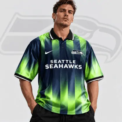 Seattle Seahawks | Premium NFL Team Crest Vertical Stripe Retro Performance Polo Jersey NDN