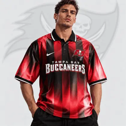 Tampa Bay Buccaneers | Premium NFL Team Crest Vertical Stripe Retro Performance Polo Jersey NDN