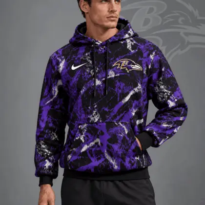 Baltimore Ravens | Premium NFL Team Crest Distressed Brush Camo Pullover Hoodie NDN
