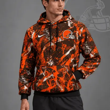 Cleveland Browns | Premium NFL Team Crest Distressed Brush Camo Pullover Hoodie NDN