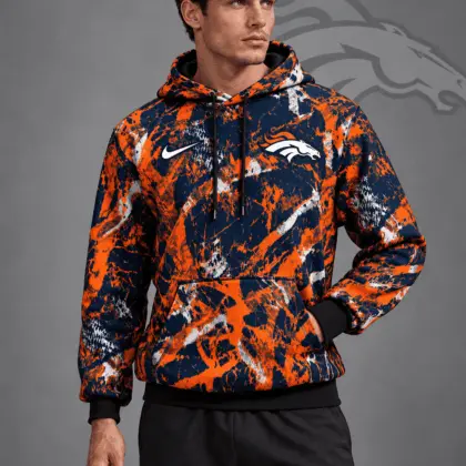 Denver Broncos | Premium NFL Team Crest Distressed Brush Camo Pullover Hoodie NDN
