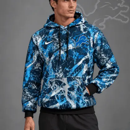 Detroit Lions | Premium NFL Team Crest Distressed Brush Camo Pullover Hoodie NDN