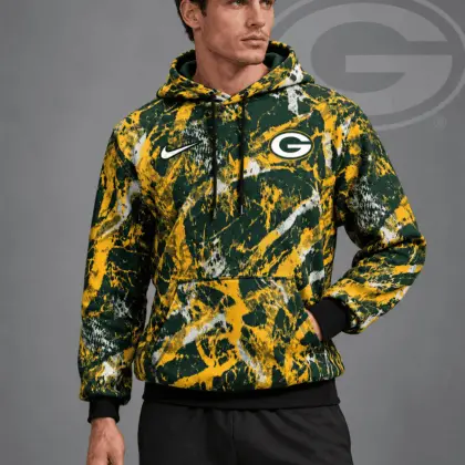 Green Bay Packers | Premium NFL Team Crest Distressed Brush Camo Pullover Hoodie NDN