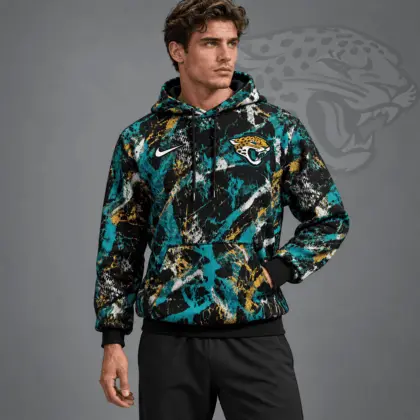 Jacksonville Jaguars | Premium NFL Team Crest Distressed Brush Camo Pullover Hoodie NDN