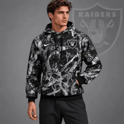 Las Vegas Raiders | Premium NFL Team Crest Distressed Brush Camo Pullover Hoodie NDN