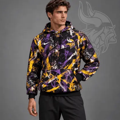 Minnesota Vikings | Premium NFL Team Crest Distressed Brush Camo Pullover Hoodie NDN