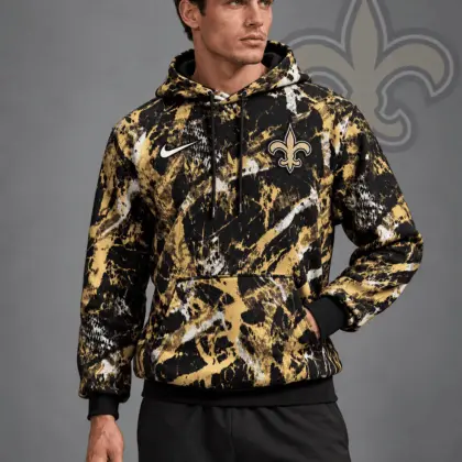 New Orleans Saints | Premium NFL Team Crest Distressed Brush Camo Pullover Hoodie NDN