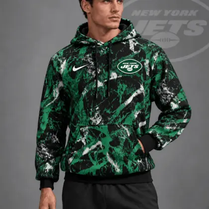 New York Jets | Premium NFL Team Crest Distressed Brush Camo Pullover Hoodie NDN