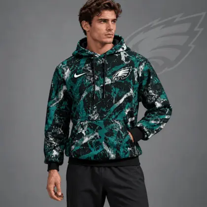 Philadelphia Eagles | Premium NFL Team Crest Distressed Brush Camo Pullover Hoodie NDN