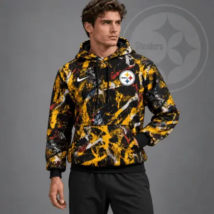 Pittsburgh Steelers | Premium NFL Team Crest Distressed Brush Camo Pullover Hoodie NDN