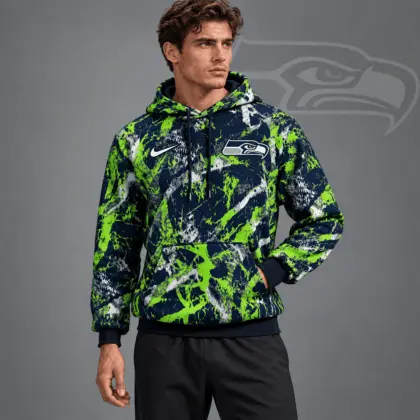 Seattle Seahawks | Premium NFL Team Crest Distressed Brush Camo Pullover Hoodie NDN